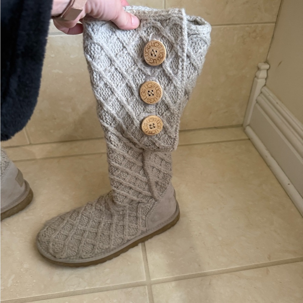 UGG Beige Knit Button Boots Size 8